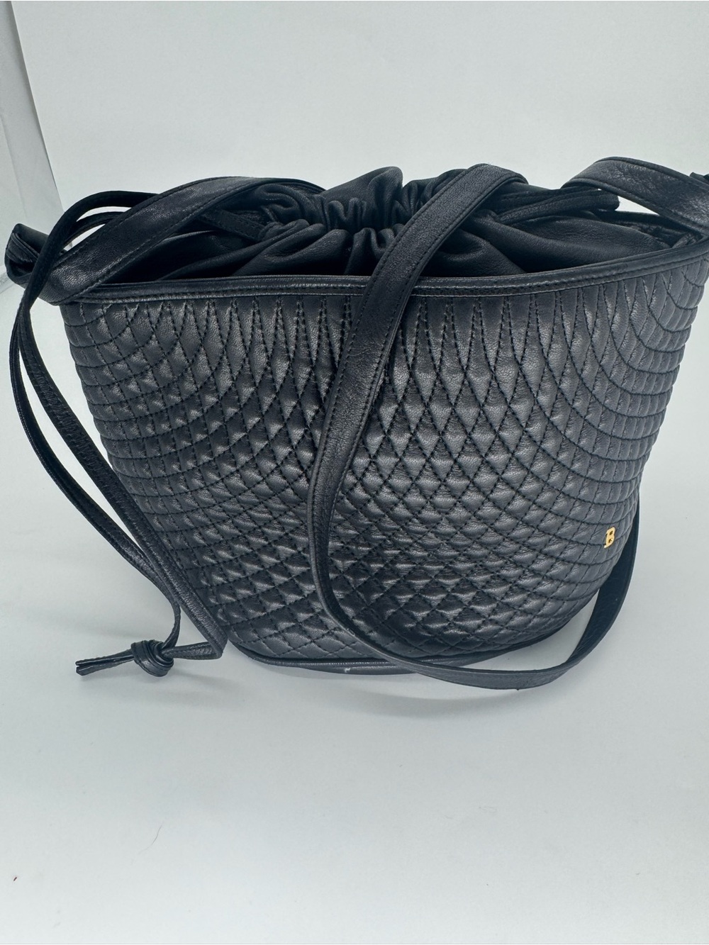 Bally Quilted Lambskin Leather Crossbody Bucket Bag Italy